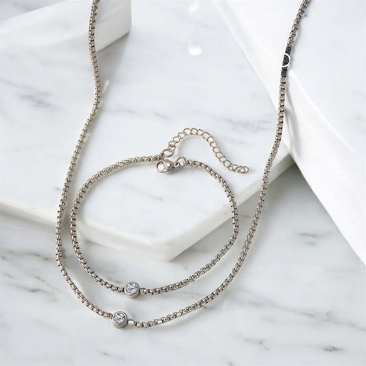 Elegance Duo – Hals- & Armband-Set in Silber