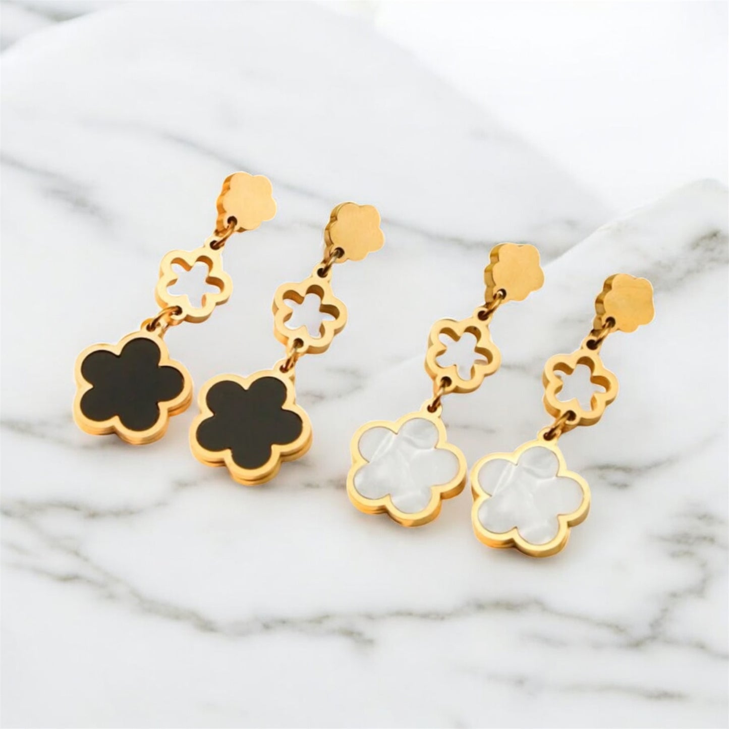 Fleur Élégance – Ohrringe Schwarz & Gold