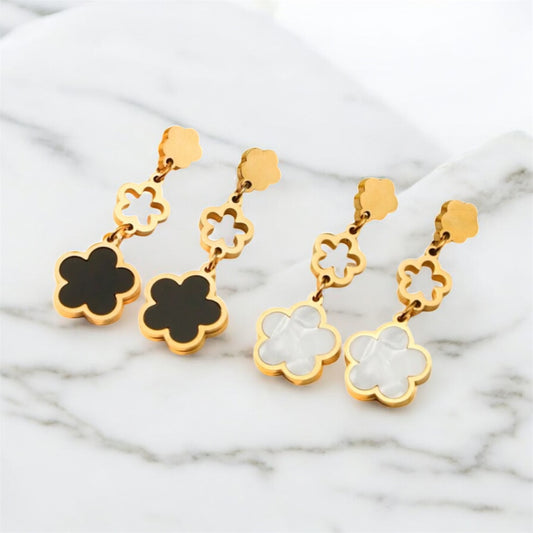 Fleur Élégance – Ohrringe Schwarz & Gold